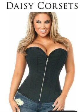 Top Drawer Black Cotton Steel Boned Corset W/ Zipper